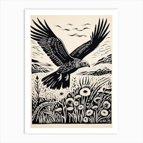 B&W Bird Linocut Harrier 4 Art Print