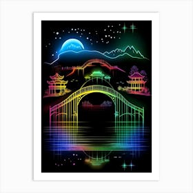 Neon Bridge Over The River Art Print