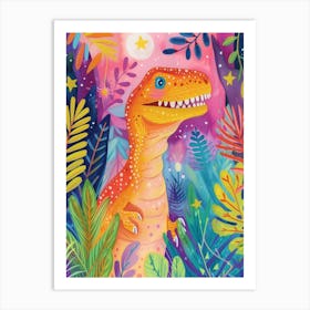 Starry Rainbow Dinosaur At Night 3 Art Print