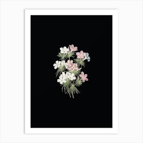 Vintage Thick Flowered Slender Tube Botanical Illustration on Solid Black n.0442 Art Print