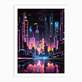 Cityscape At Night against black night background Art Print