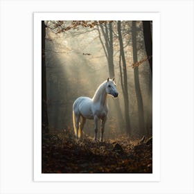 White Horse In The Forest. Generated AI. Art Print 1 Art Print