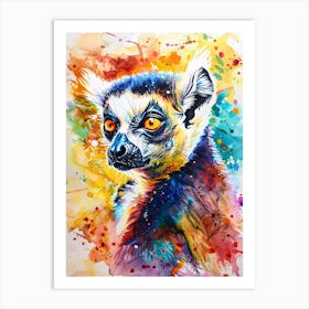 Lemur Colourful Watercolour 2 Art Print