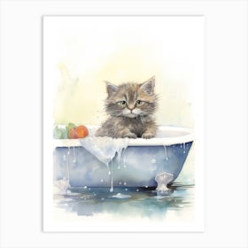 Selkirk Cat In Bathtub Botanical Bathroom 1 Art Print