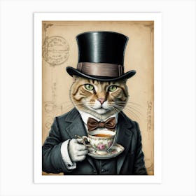 Cat In Top Hat 2 Art Print