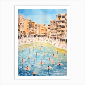 Swimming In Barcelona Spain Watercolour Art Print