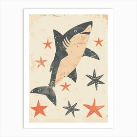 Shark & Starfish Muted Pastels 1 Art Print