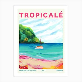 Tropical Beach And Boat Landscape Typography Art Print