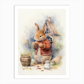 Bunny Knitting Rabbit Prints Watercolour 4 Art Print