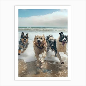 Dogs Running On The Beach Art Print