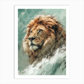 An African Lion Facing A Storm Acrylic Painting 3 Art Print