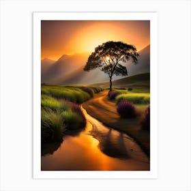 Lone Tree At Sunset Art Print