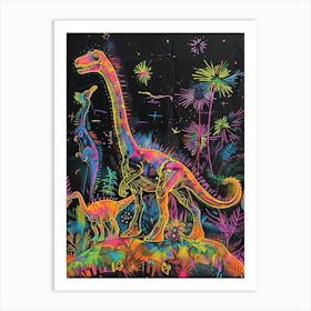 Abstract Neon Dinosaur Explosion 1 Art Print