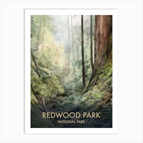 Redwood National Park Watercolour Vintage Travel Poster 4 Art Print