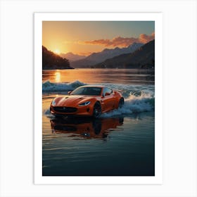 Orange Sports Car At Sunset Art Print