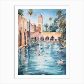 Swimming In Marrakech Morocco Watercolour Art Print