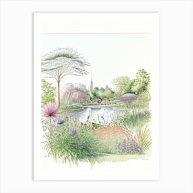 Chicago Botanic Garden, Usa Vintage Pencil Drawing Art Print