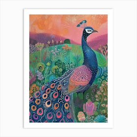 Folk Floral Peacock In The Wild 2 Art Print