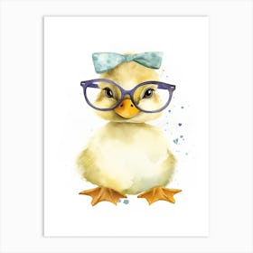 Smart Duckling Wearing Glasses Watercolour Illustration 2 Art Print