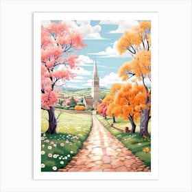 The Cotswolds England 5 Hike Illustration Art Print