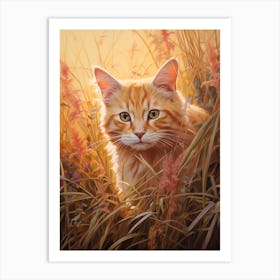 Warm Cat Roaming Through Long Grass Art Print