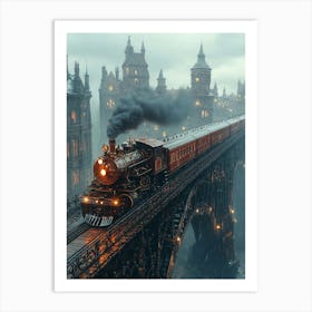 Steam Train Crossing A Bridge Art Print