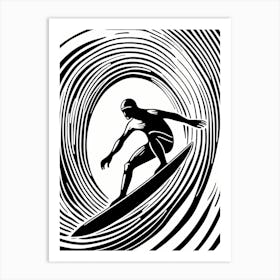 Linocut Black And White Surfer On A Wave art, surfing art, 228 Art Print