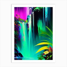 Waterfalls In A Jungle Waterscape Bright Abstract 1 Art Print