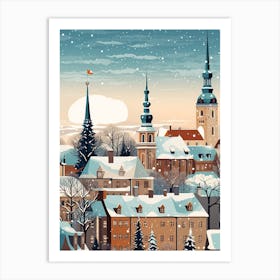 Winter Travel Night Illustration Tallinn Estonia 1 Art Print