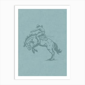 Cowboy On A Bucking Horse Light Blue Art Print