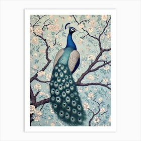 Chalk Blue Blossom Peacock Wallpaper Art Print