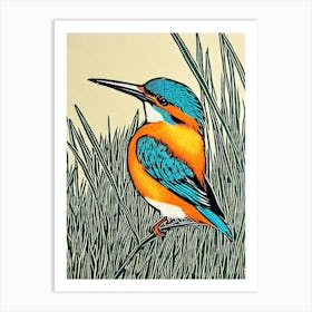 Kingfisher Linocut Bird Art Print