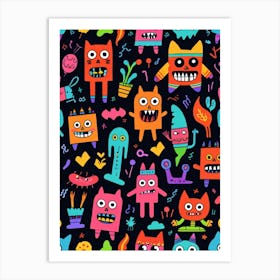 Monsters Seamless Pattern 2 Art Print