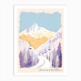 Poster Of Chamonix Mont Blanc   France, Ski Resort Pastel Colours Illustration 1 Art Print