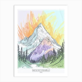 Mount Diablo Usa Color Line Drawing 3 Poster Art Print