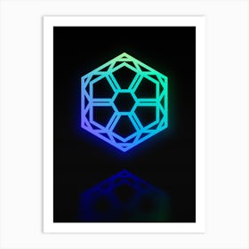 Neon Blue and Green Abstract Geometric Glyph on Black n.0424 Art Print