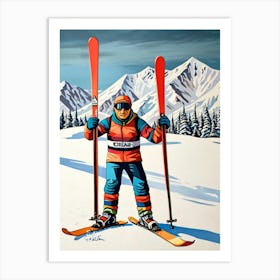 Skier Holding Skis Art Print