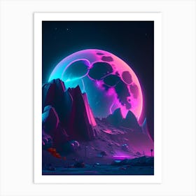 Moon Neon Nights Space Art Print