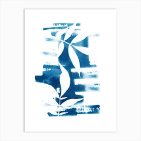 Elder Leaves Blue Minimal Brush Strokes Art Print