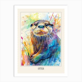 Otter Colourful Watercolour 3 Poster Art Print
