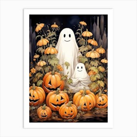Cute Bedsheet Ghost, Botanical Halloween Watercolour 109 Art Print