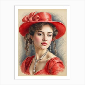 Portrait Of A Woman In Red Hat Art Print