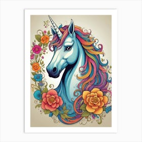 Unicorn With Flowers Art Print