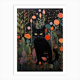 Black Cat In The Garden 2 Art Print