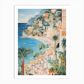 Positano, Amalfi Coast   Italy Beach Club Lido Watercolour 5 Art Print