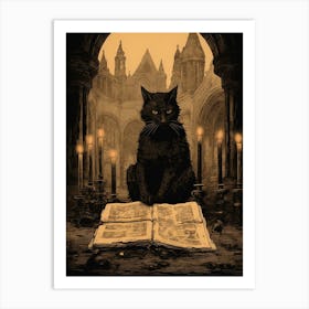 Spooky Sepia & Black Cat With Candles Art Print