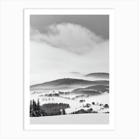 Mont Tremblant, Canada Black And White Skiing Poster Art Print