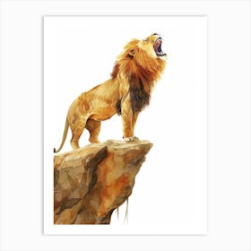 African Lion Roaring On A Cliff Clipart 2 Art Print