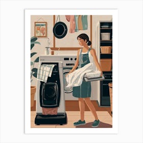 Illustration Of A Woman Doing Laundry Art Print