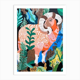 Maximalist Animal Painting Ram 1 Art Print